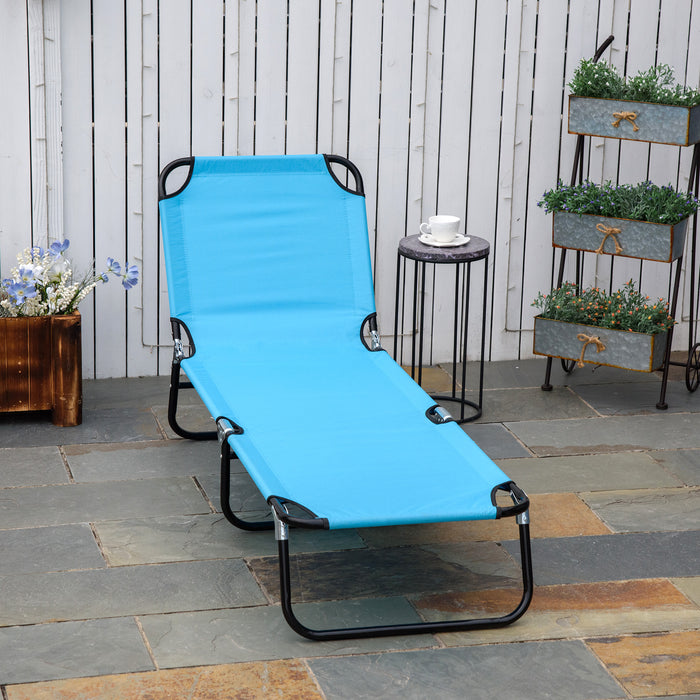 Outdoor Folding Chaise Lounge Chair - Reclining Pool Sun Tanning Chair with Steel Frame & Breathable Mesh, Sky Blue - Ideal for Patio, Beach, and Poolside Relaxation