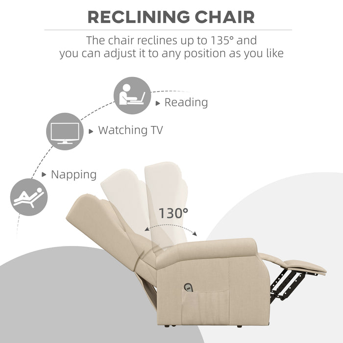 Fabric Electric Recliner Chair with Remote Control - Beige, Comfortable Armchair for Living Room - Ideal for Elderly, Easy Mobility & Relaxation