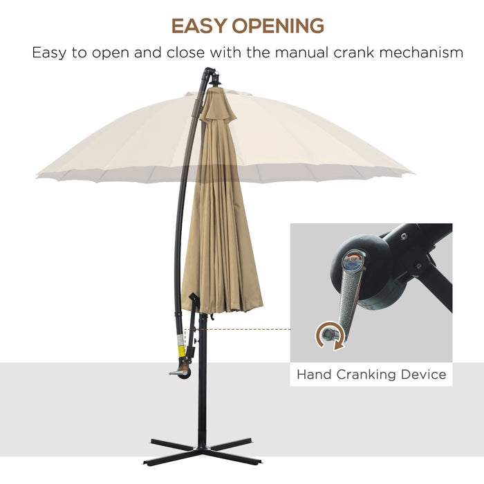 Cantilever Shanghai Parasol - 3m Beige Banana Sun Umbrella with Crank Handle, 18 Ribs, Cross Base - Ideal for Garden & Outdoor Shade Solutions