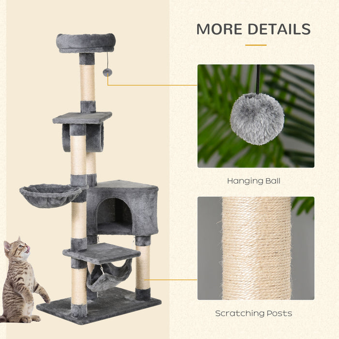 Multi-Level 150CM Cat Tree Condo Tower - Activity Stand House with Scratching Posts and Toys for Kittens - Ideal for Play and Relaxation