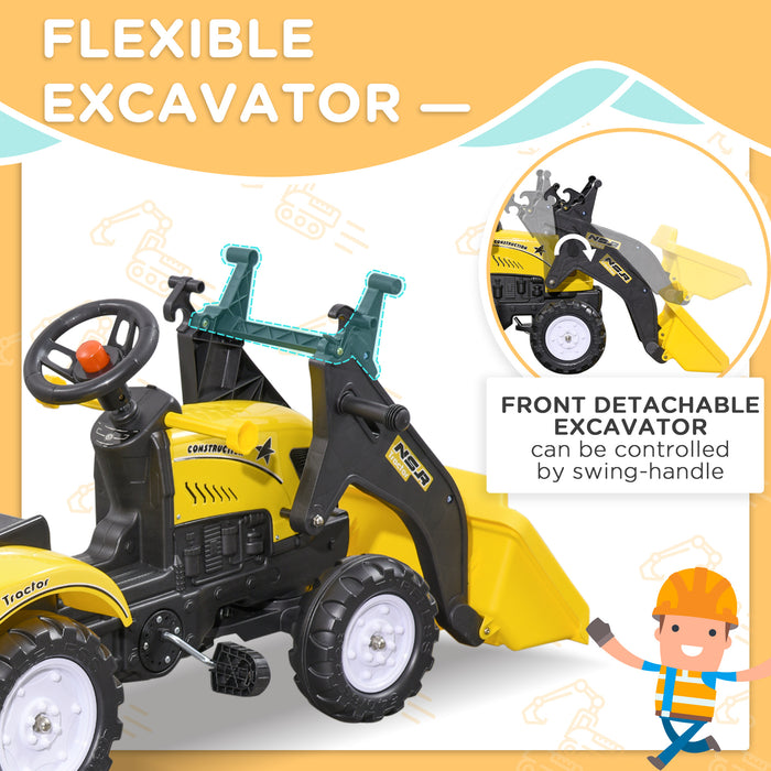 Pedal-Powered Go-Kart Excavator for Kids - Bright Yellow Digger Cart with Functional Front Loader - Outdoor Sandbox Play and Construction Fun