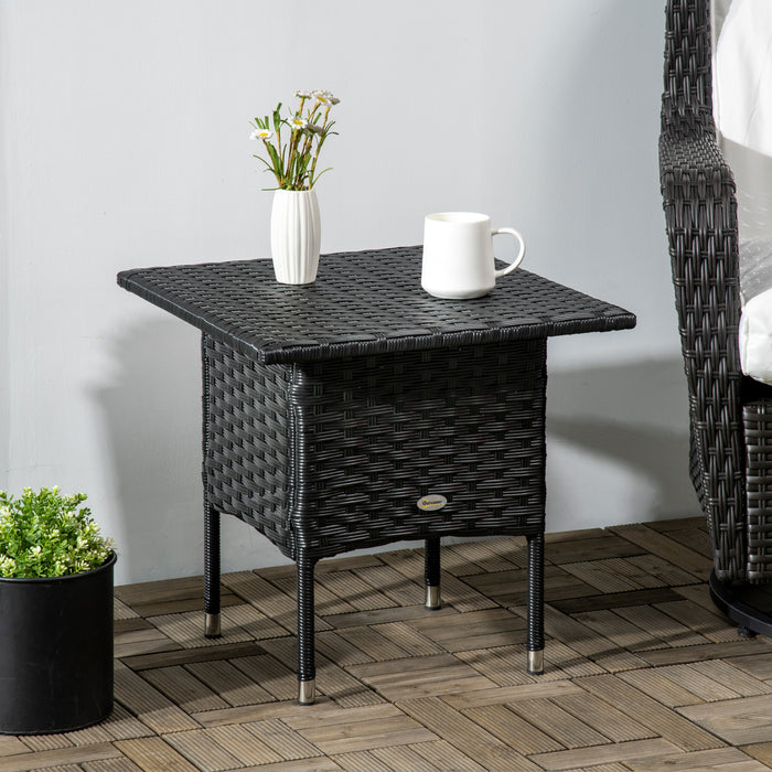 Rattan Outdoor Side Table – Sturdy Plastic-Board-Reinforced Woven Top for Patio & Garden Use – Ideal Coffee Table for Balcony or Backyard in Elegant Black