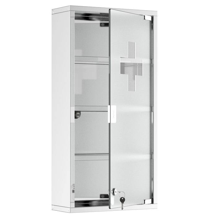 Stainless Steel 4-Tier Medicine Cabinet - Wall Mount, Lockable Glass Door, Storage Shelving - Ideal for Bathroom Organization, 60x30x12 cm