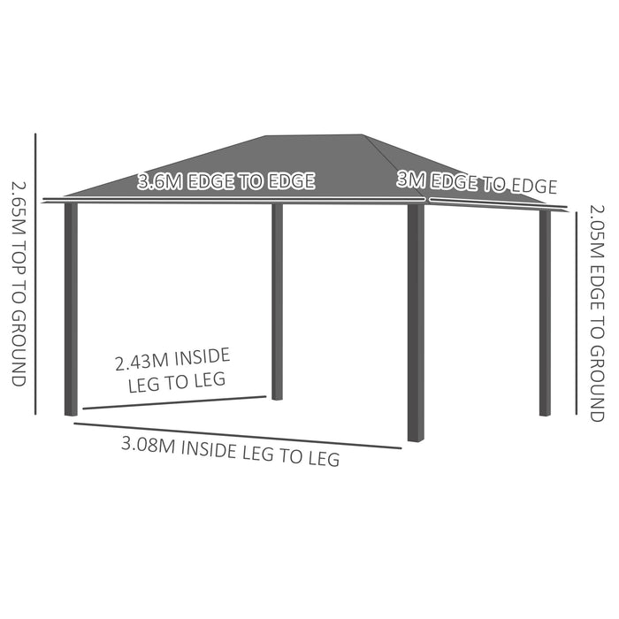 3 x 4m Hard Top Gazebo - Outdoor Garden Pavilion with Polycarbonate Roof, Netting, and Curtains - Ideal for Entertaining and Protection Against Elements