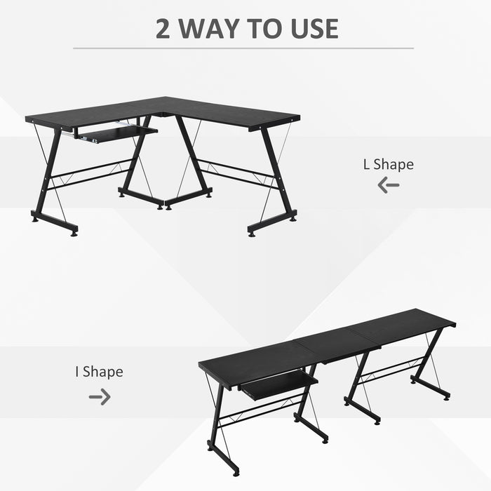 L-Shaped Office Gaming Desk - Sturdy Laminated Computer Workstation with Keyboard Tray - Ideal for Gamers and Home Office Use