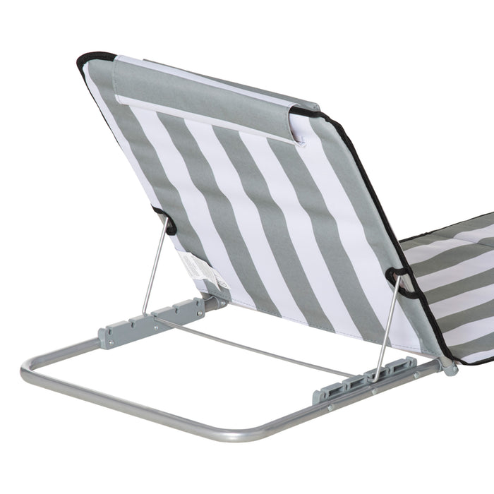 Foldable Garden Beach Chair Mat with Adjustable Back - Lightweight, Metal Frame, PE Fabric, Head Pillow, Set of 2, Light Grey - Perfect for Outdoor Lounging and Sunbathing