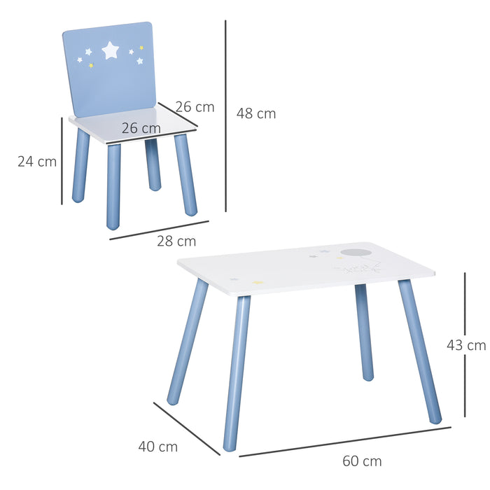 KidKraft Star Table & Chair Set - Wooden 3-Piece Furniture for Toddlers, Includes 1 Table & 2 Chairs, Blue & White with Star Detailing - Perfect for Playrooms and Educational Activities