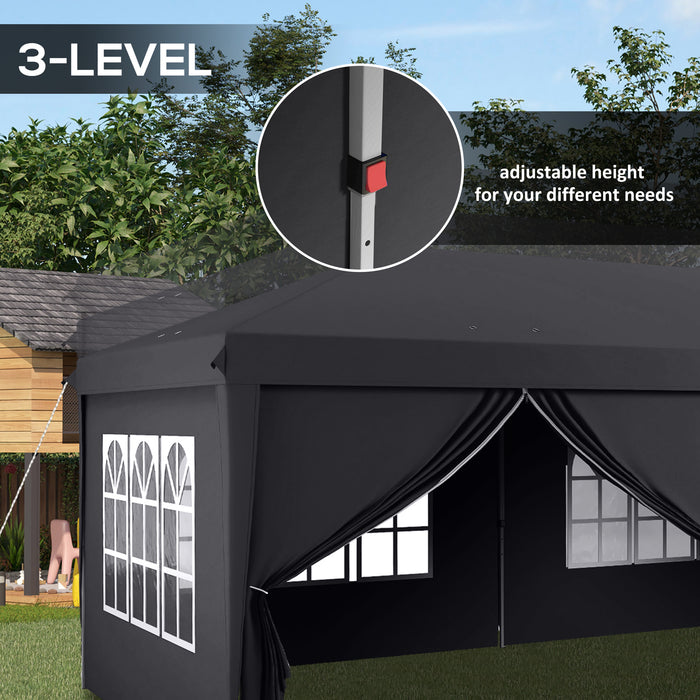 Pop Up Gazebo 3x6m with Side Panels & Windows - Height-Adjustable Outdoor Party Tent, Storage Bag Included - Ideal for Garden, Camping & Events, Grey