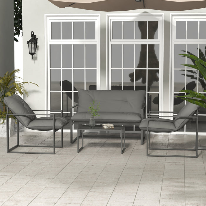 Outdoor Elegance Collection - 4-Piece Steel Frame Patio Sofa Set with Cushioned Armchairs, Loveseat & Coffee Table - Ideal for Garden Relaxation and Socializing