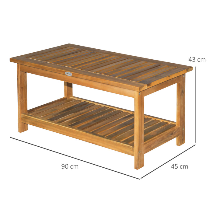 Two-Tier Acacia Wood Garden Table - 45x90cm Durable Outdoor Furniture - Ideal for Patio Display & Plant Arrangement