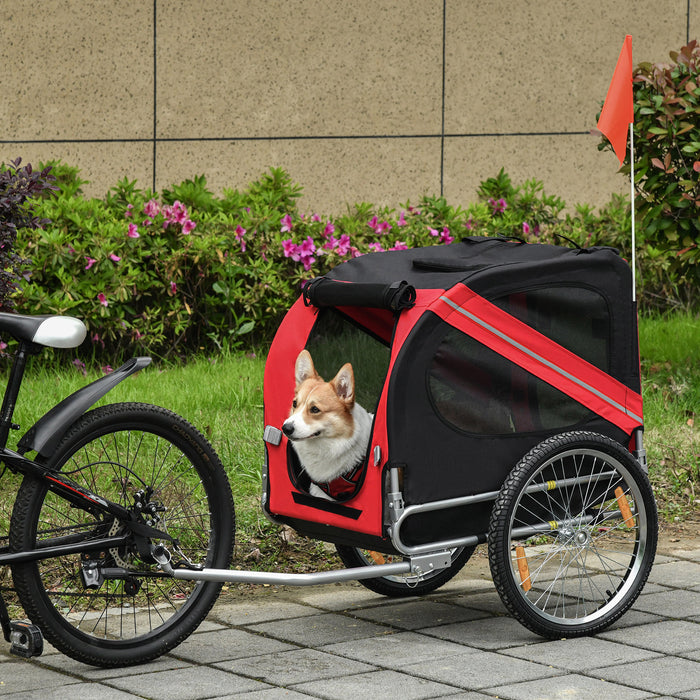 Bicycle Pet Trailer for Dogs - Foldable Carrier with Steel Frame and Stroller Conversion, Red & Black - Ideal for Pet Travel & Outdoor Adventures