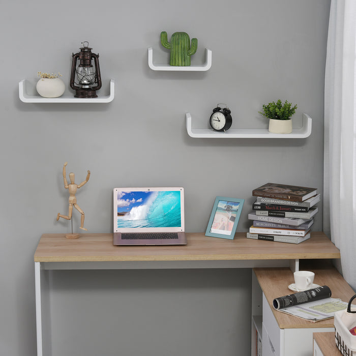 U Shaped Display Shelves - Set of 3, White Floating Wall Mounts - Contemporary Storage Solution for Home & Office