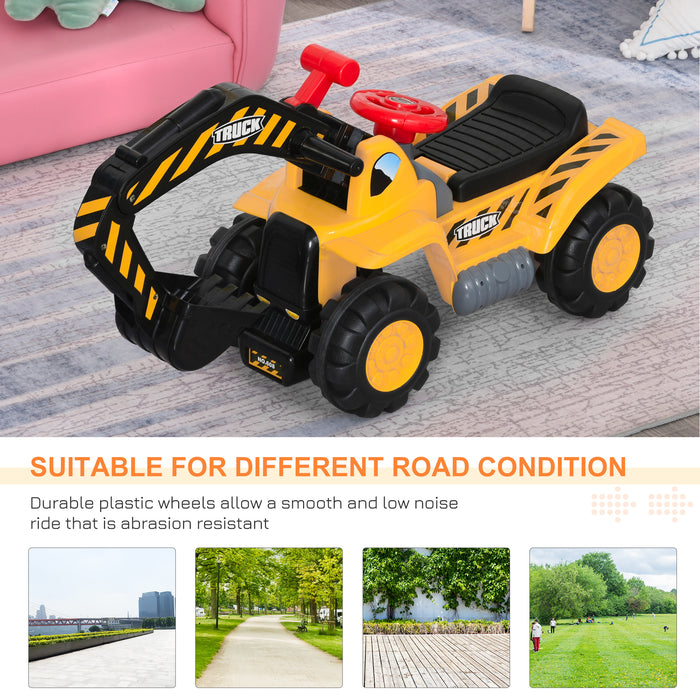 Kids' 4-in-1 HDPE Excavator Ride-On Truck in Yellow & Black - Multifunctional Playtime Vehicle with Scooping Bucket - Ideal for Enhancing Coordination Skills in Young Children