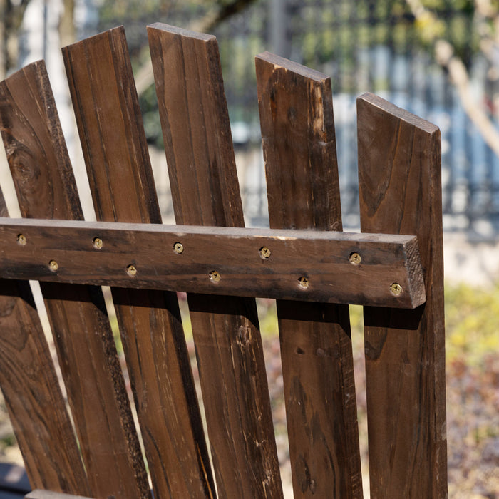 Outdoor Adirondack Wooden Love Chair - 2-Seater Garden Bench with Wheel-Shaped Armrests in Carbonized Color - Ideal for Couples and Cozy Spaces