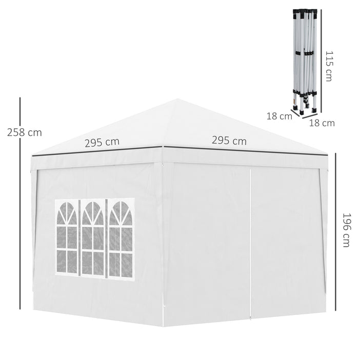 3x3m Pop-Up Gazebo Canopy - Wedding Party Tent Marquee with Windows & Carry Bag - Ideal for Outdoor Celebrations and Events