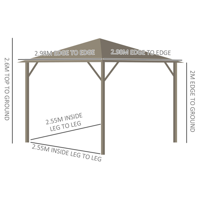 3x3m Hard Top Garden Gazebo - Aluminium Frame with Metal Roof, Netting, and Curtains - Canopy Shelter for Outdoor Lawn Spaces