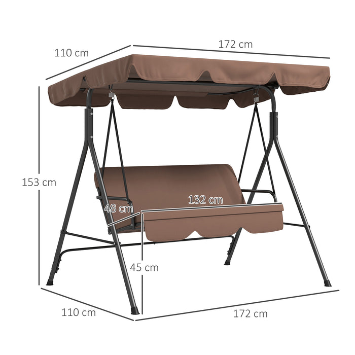 3-Seat Patio Swing Chair - Adjustable Canopy Garden Swing Seat, Weather-Resistant, Brown - Ideal for Outdoor Relaxation and Entertainment