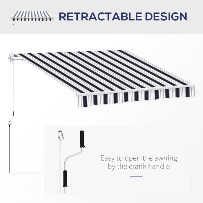 Manual Retractable Awning 2.5m x 2m - Blue and White Striped Sun Shade Shelter for Outdoor Patio - Garden Deck Protection With Winding Handle