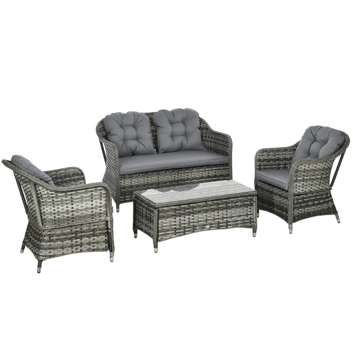 PE Rattan Wicker Sofa Set, 4 Pieces - Outdoor Patio Furniture with Coffee Table and Cushions - Ideal for Conservatory, Lawn and Patio Comfort