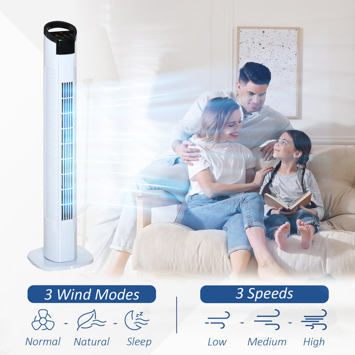 Freestanding Tower Fan with LED Panel - 3 Speed Settings, 70° Oscillation, 7.5-Hour Timer, and Remote Control - Ideal for Home or Office Comfort