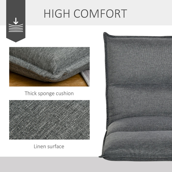 Foldable Padded Sofa with Adjustable Backrest - Thick Seat Cushion Lazy Lounge Chair in Grey - Perfect for Small Spaces and Comfort Seekers