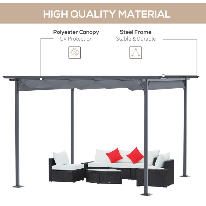 Metal Pergola Gazebo with Retractable Canopy 3.5M x 3.5M - Outdoor Sun Shade Shelter with Sturdy Frame - Ideal for Garden, Marquee Parties, BBQs, Grey