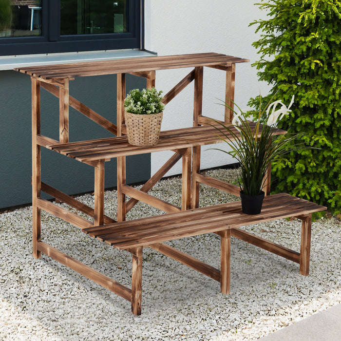 3 Tier Wooden Flower Stand Planter - Ladder Display Shelf Rack for Garden, Outdoor & Backyard - Space-Saving Solution for Plant Lovers