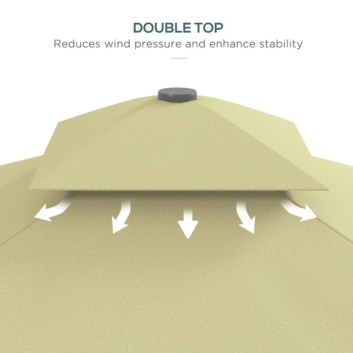 Double-Top Cantilever Garden Parasol, 2.5m Square - Beige Umbrella with Elegant Ruffles - Ideal for Outdoor Relaxation and UV Protection