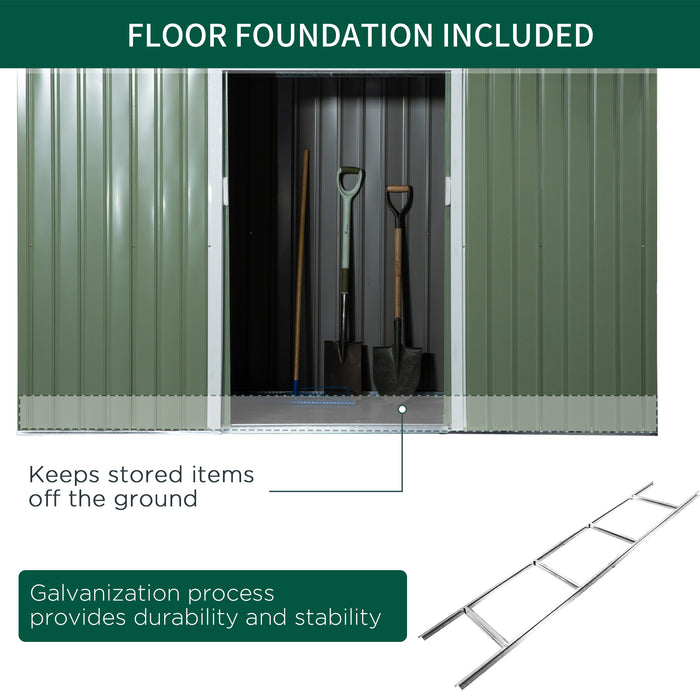 Pent Roof 9x4.5 ft Metal Storage Shed - Corrugated Steel Garden Tool Box with Foundation, Ventilation & Lockable Doors - Ideal for Outdoor Equipment & Tools, Light Green