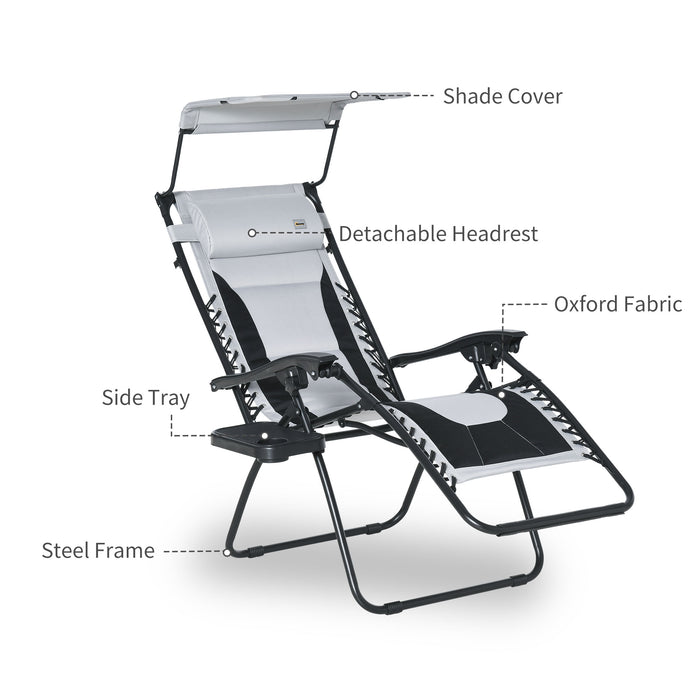 Zero Gravity Reclining Outdoor Chair - Folding Patio Lounger with Sunshade, Cup Holder & Pillow - Ideal for Poolside Relaxation & Camp Comfort