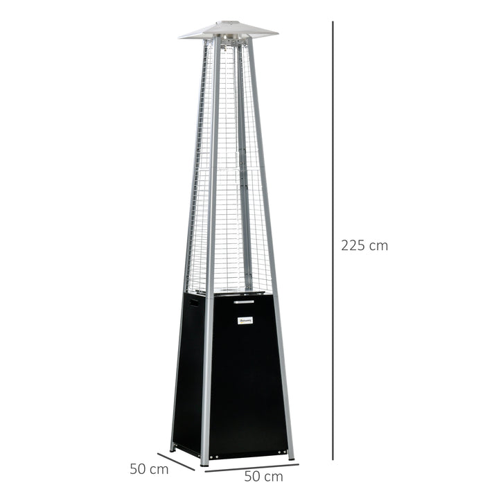 Freestanding Black Pyramid Patio Gas Heater 11.2KW - Garden Tower Propane Heating with Wheels and Dust Cover - Outdoor Warmth Solution 50x50x225cm