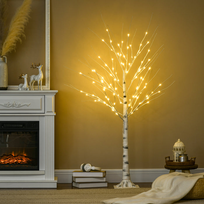 5ft Artificial White Birch Tree Light - 96 Warm White LED Illumination - Ideal for Indoor Ambiance & Covered Outdoor Settings