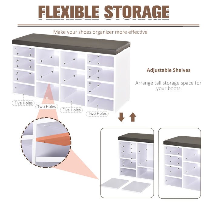 14-Compartment Shoe Rack with Cushioned Top - Adjustable Shelves, Solid Construction & Protective Foot Pads - Ideal for Home or Office Footwear Organization, Fits Boots & Trainers, White