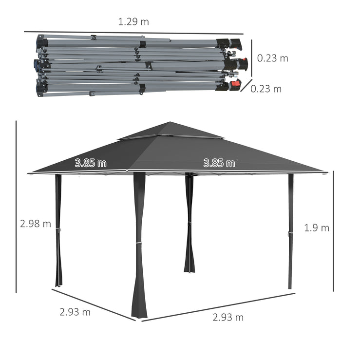 Double Roof Canopy Pop-Up Gazebo 4x4m - UV Proof, Portable with Roller Bag, Adjustable Legs, Steel Frame - Ideal for Outdoor Parties and Events, Dark Grey