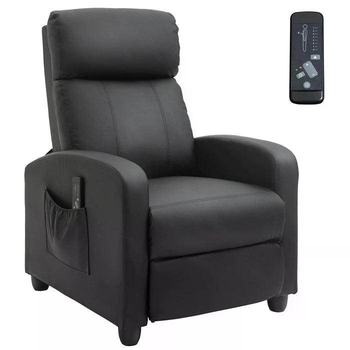 Reclining PU Leather Massage Chair with Footrest - Remote Controlled Armchair for Comfort - Ideal for Living Room, Bedroom, Home Theater