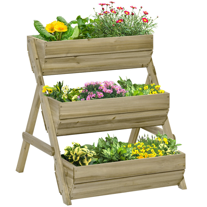 3-Tier Wooden Elevated Garden Planter - Space-Saving Raised Bed Kit for Flowers, Vegetables, Herbs, 120x68x80cm - Ideal for Outdoor Gardening Enthusiasts