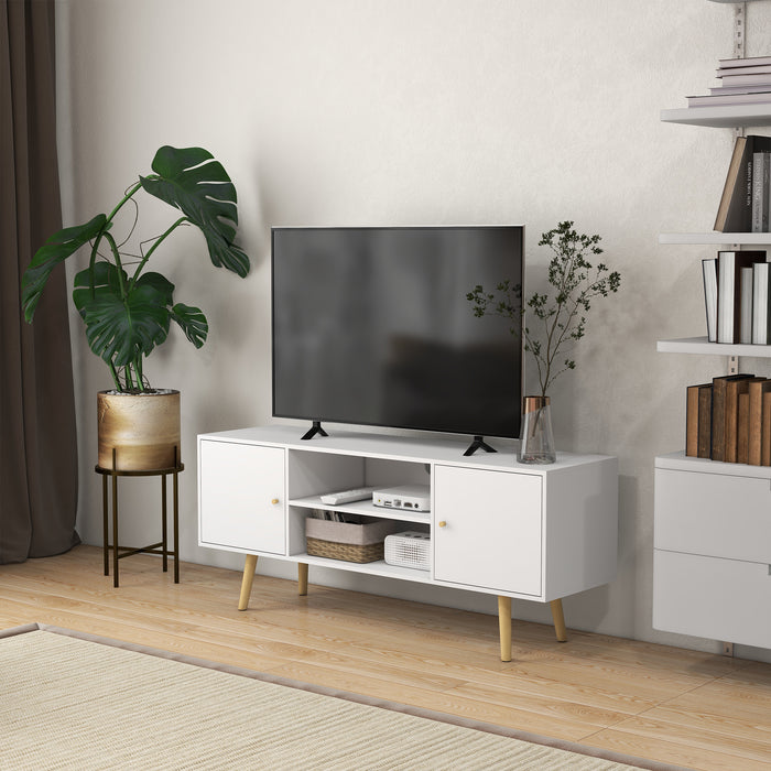 TV Stand with Wood Legs - Accommodates 55-Inch TVs, Storage Shelves - Stylish Living Room Organization Solution