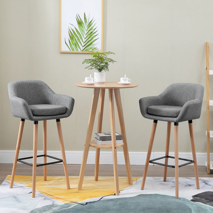 Modern Upholstered Bar Chairs, Set of 2 - Metal Frame with Solid Wood Legs, Grey Fabric - Stylish Seating for Living and Dining Spaces