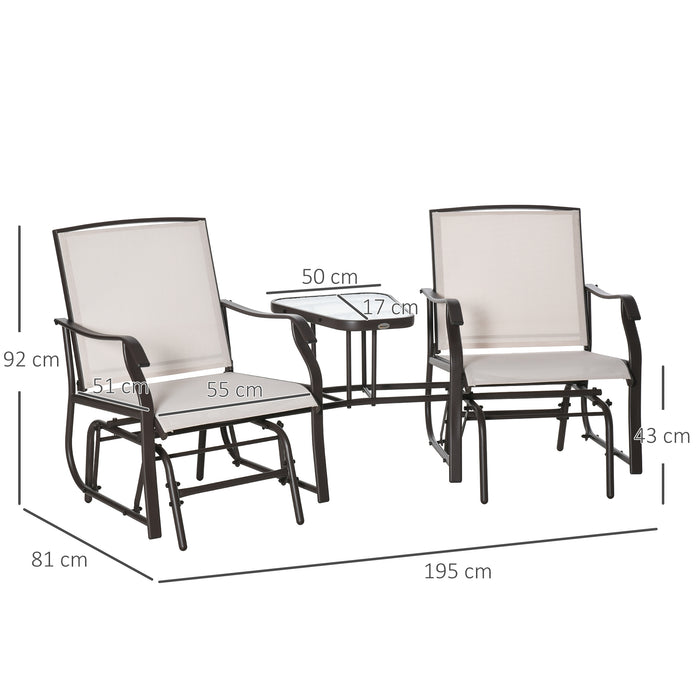 Outdoor Garden Glider Bench - Double Rocking Chair with Center Table for Backyard & Patio - Beige Conversation Set for Relaxation and Leisure