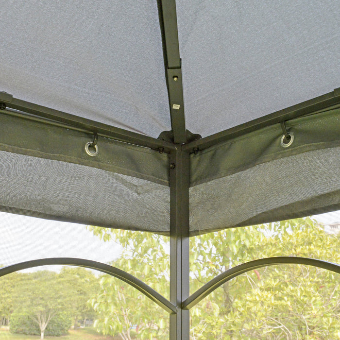 Outdoor Double-Tiered Canopy Gazebo - 3x3 Meter Patio Event Shelter, Garden Wedding Party Tent, Sun Shade with Mesh Curtains - Ideal for Backyard Events, Grey