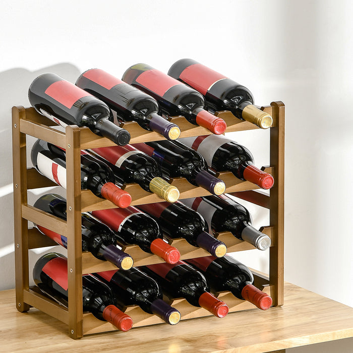 Bamboo Wine Rack - 16-Bottle Capacity & 4-Tier Water Bottle Organizer, Countertop Display Shelf - Stylish Storage for Home Bar Enthusiasts