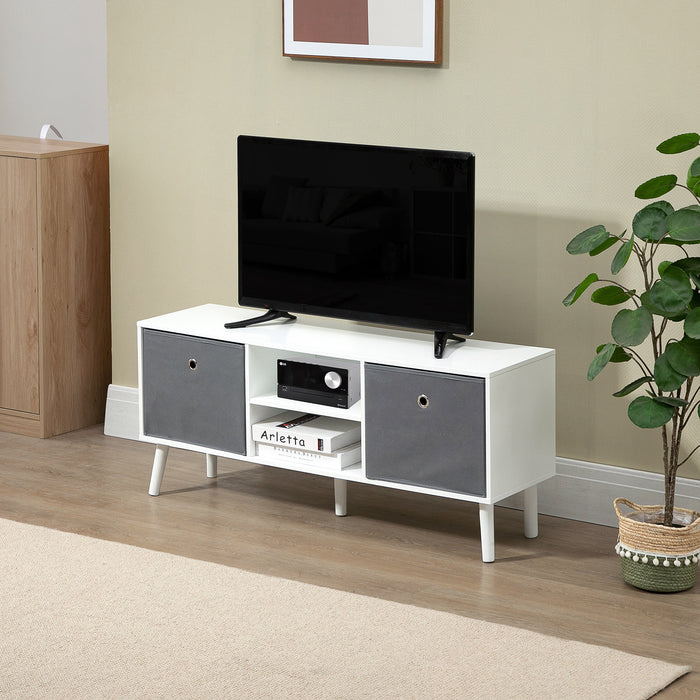 Modern White and Grey TV Stand - Entertainment Center Fits Up to 50-inch Televisions, with Storage and Drawer - Stylish Living Room Organizer and Media Console