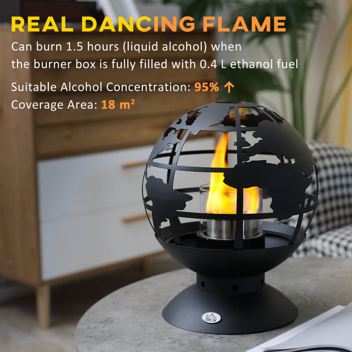 Globe Tabletop Bioethanol Fireplace - Portable Metal Design with Lid, 0.4L Tank, 1.5Hr Burning - Cozy Ambiance for Home & Outdoor Use