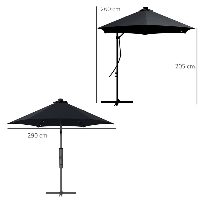 Cantilever Garden Parasol Umbrella with Solar LED Lights - 3m Outdoor Shade with Sturdy Cross Base & Waterproof Canopy in Black - Perfect for Patio, Deck, or Poolside Relaxation