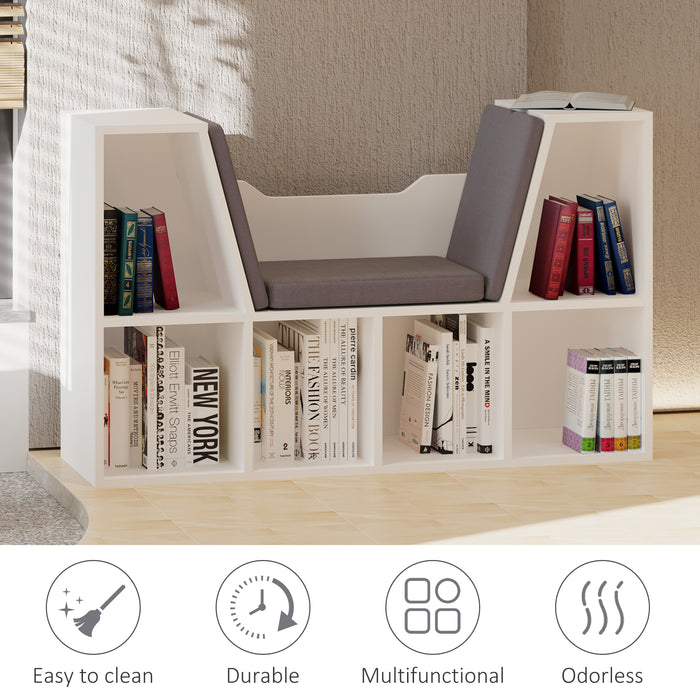 Storage Seat Bookcase with Cushion - Multi-Functional Shelf for Kids' Reading Nook, Sideboard Organizer for Bedroom and Living Room - White Kids Furniture for Organized and Comfortable Space