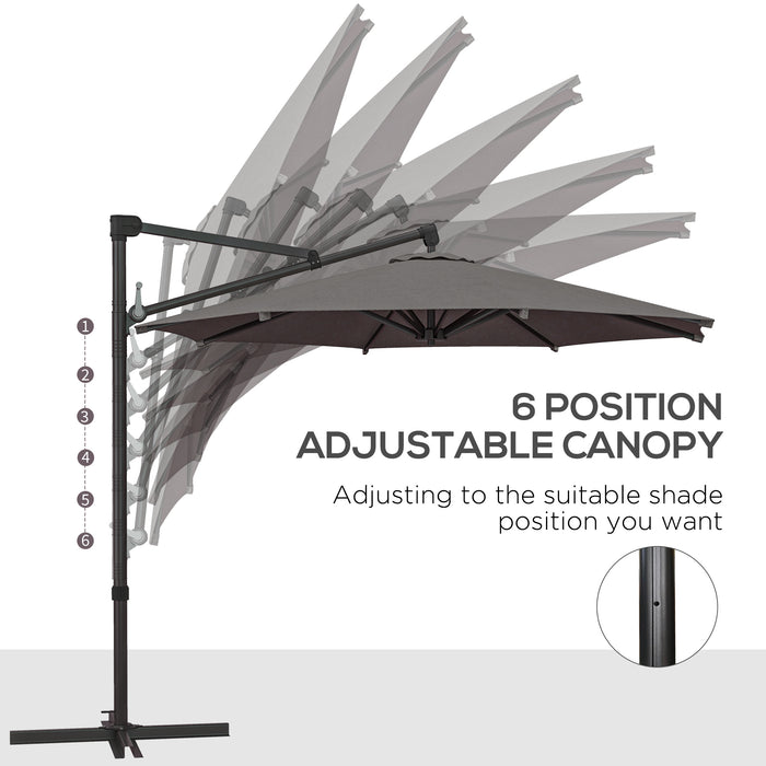 360° Rotating Cantilever Banana Parasol with Cross Base - Outdoor Patio Umbrella with Tilt and Crank Handle, Dark Grey - Ideal for Garden Decks and Poolside Shade