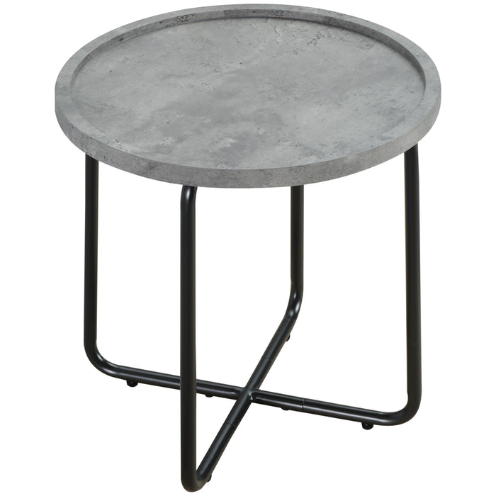 Modern Round End Table with Cement Effect Top - Sturdy Metal Frame Accent Side Table - Ideal for Living Room Décor and Functionality