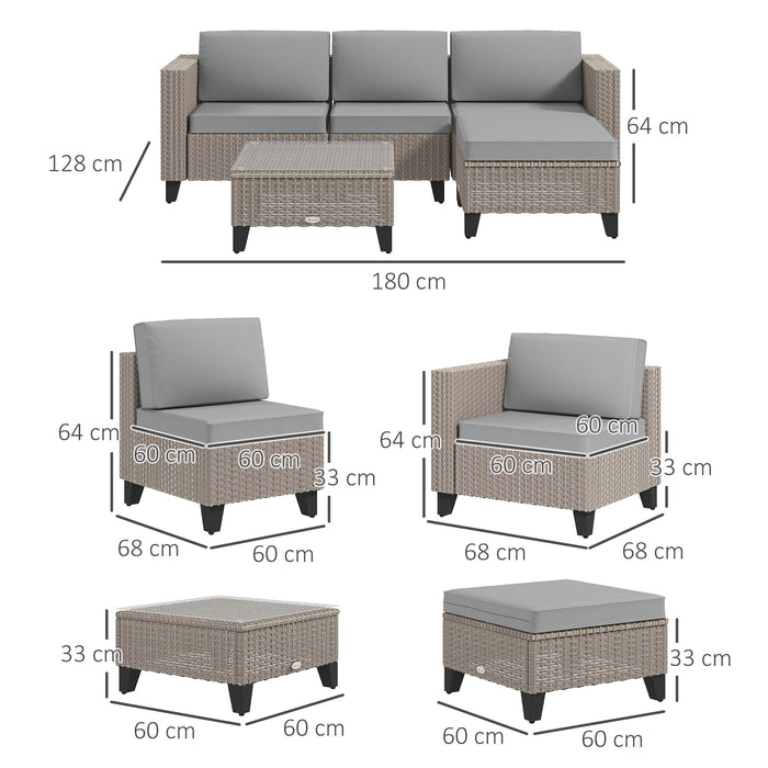 5-Piece Rattan Patio Set - Corner Sofa, Footstools & Coffee Table Ensemble - Elegant Outdoor Seating for Poolside Comfort in Brown