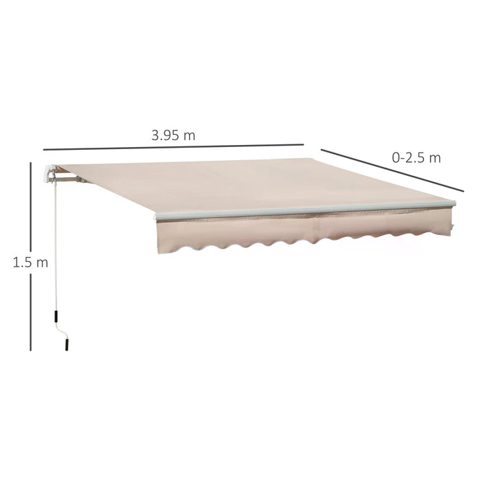 Retractable Manual Awning 4x2.5m - Window/Door Sun Shade Canopy, Beige with Fittings and Crank Handle - Ideal for Residential Outdoor Space Protection