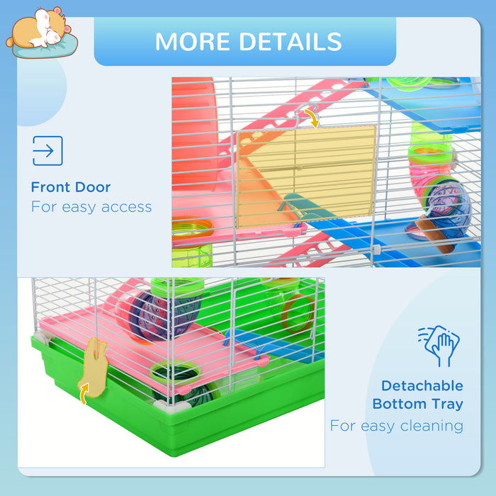 5-Tier Hamster and Dwarf Mice Cage - Multi-Level Habitat with Exercise Wheels, Tunnel Tube, Water Bottle, Food Dishes, and Ladder - Ideal Small Animal House for Fun and Comfort